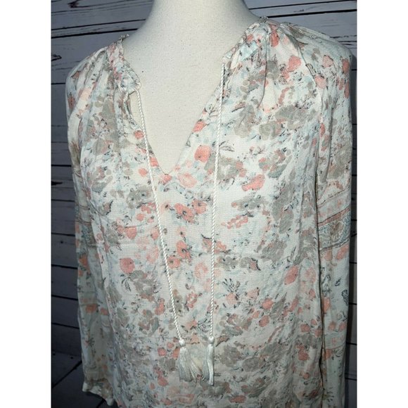 Lucky Brand Small Blouse Shirt Boho Floral hippie Viscose Tassels festival top - Picture 10 of 11